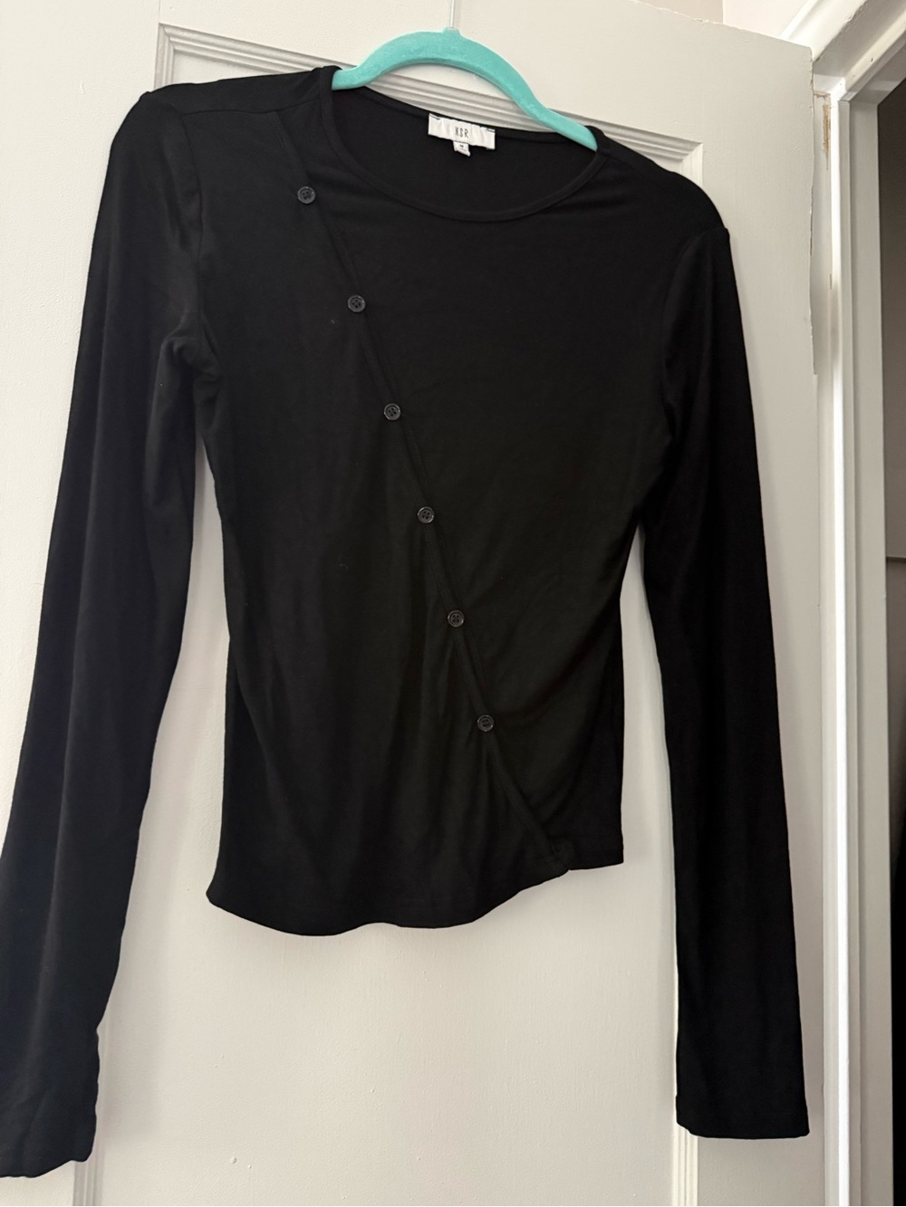 NSR Black Asymmetric Button-Front Long Sleeve Top
